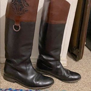 Frye Melissa Logo two tone tall boots